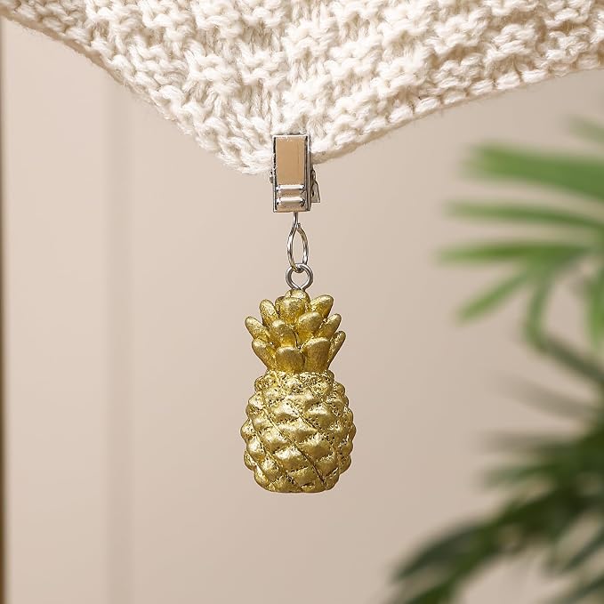 TwoFish Home Set of 4 Golden Pineapple Resin Tablecloth Clamps Golden Pineapple - Image 3