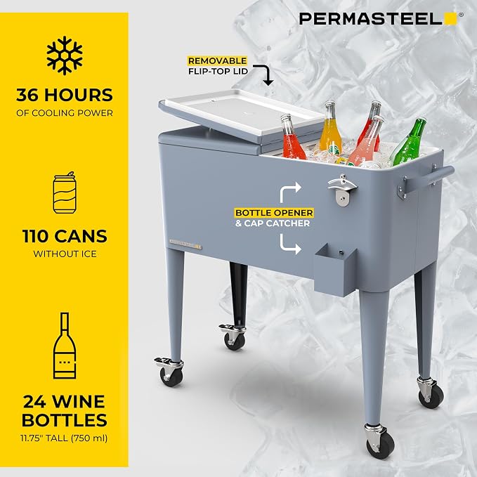 Permasteel 80 Quart Party Cooler, Rolling Ice Chest - Image 5