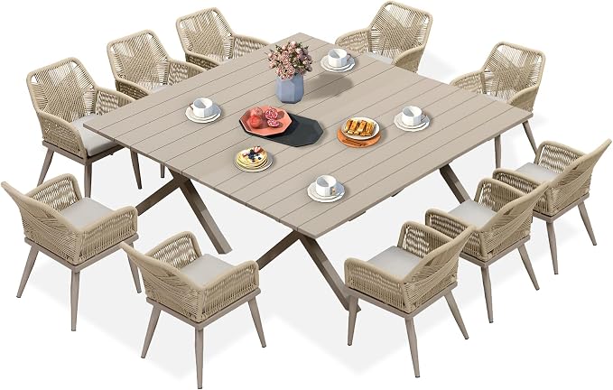 PURPLE LEAF 12 Pieces Outdoor Patio Dining Sets All-Weather PE Rattan Furniture by PURPLELEAF