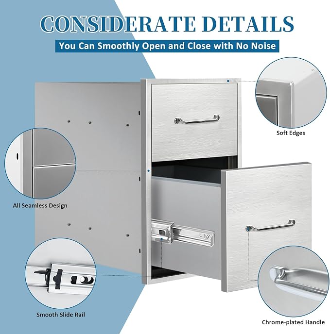 Outdoor Kitchen Drawers 14"Wx21"Hx21"D Flush Mount Access 2-Drawer BBQ - Image 4