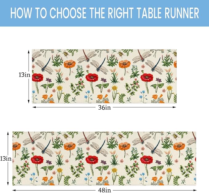 Flowers Dragonflies Table Runner Kitchen Dining Table Runner 13*60in Table - Image 9