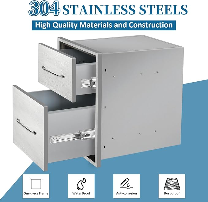 Outdoor Kitchen Drawers 14"Wx21"Hx21"D Flush Mount Access 2-Drawer BBQ - Image 3