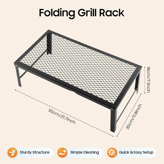 Folding Campfire Grill, 21.7in x 11.8in Portable Over Fire Camp Grill - Image 5