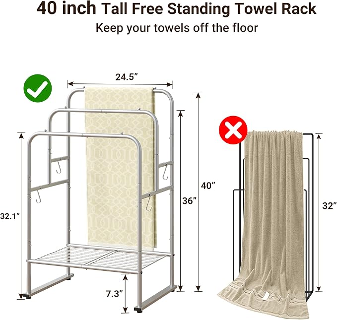 ELYKEN 40'' Tall Standing Towel Racks, 3 Tier Towel Drying Rack Outdoor - Image 3