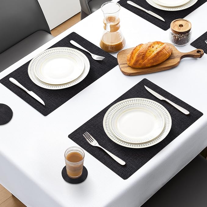 MOSAYT Faux Leather Placemats Set of 6, Heat Resistant Wipeable Washable Vinyl - Image 2