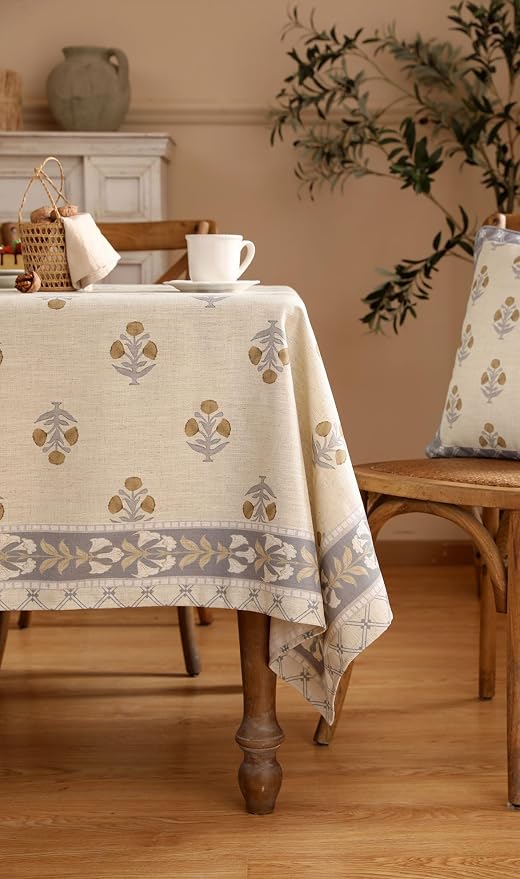 patdrea Designer Small Beige Square Tablecloth, Vintage Linen - Image 8