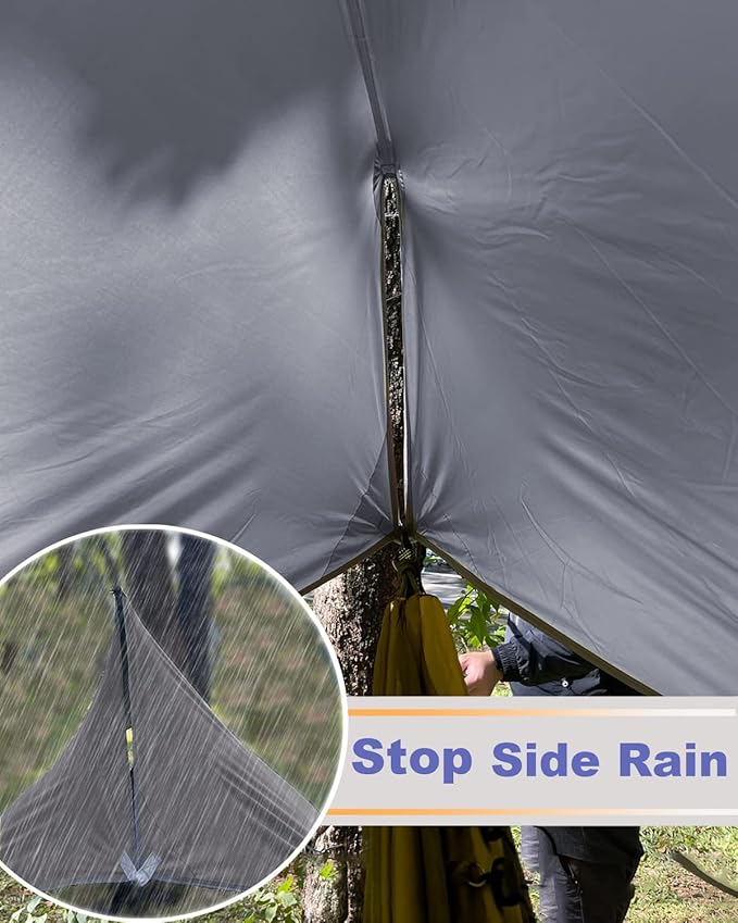 Camping Hammock with Rain Fly and Bug Net, Green/Grey, 118 x 78 in