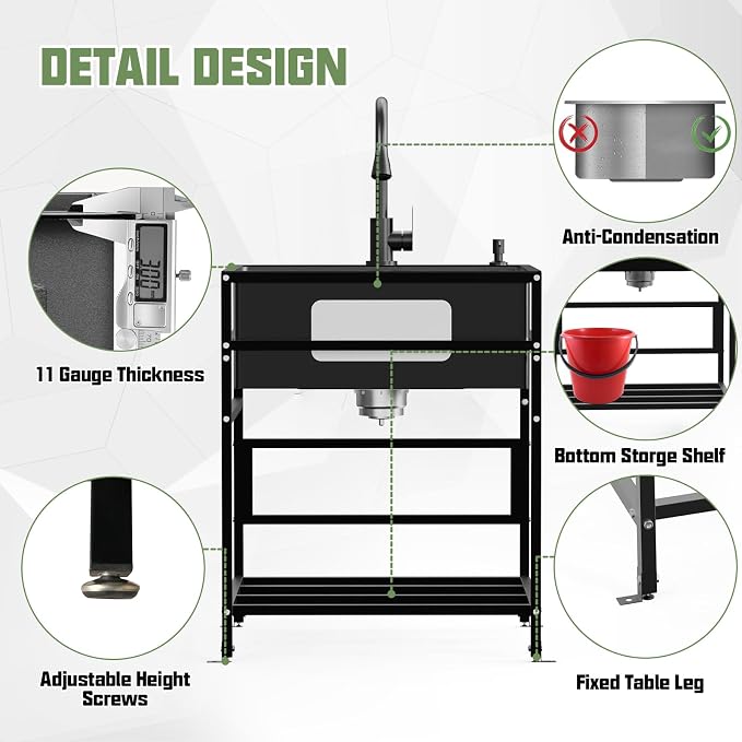 Black 25x22 Inch Freestanding Utility Sink-Stainless Steel Laundry Sink - Image 6