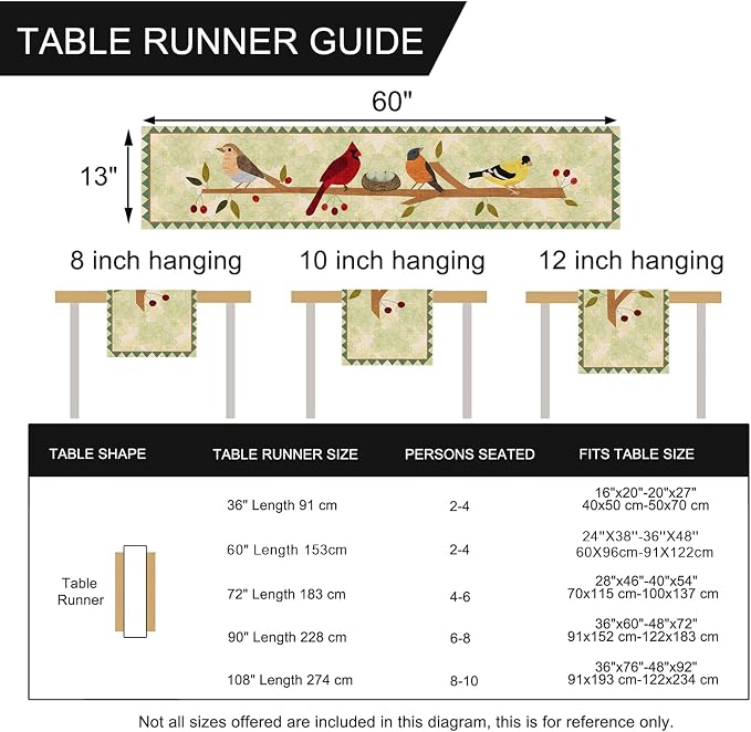 Seliem Summer Birds Tree Branches Table Runner, Cardinal Home Kitchen Dining - Image 7