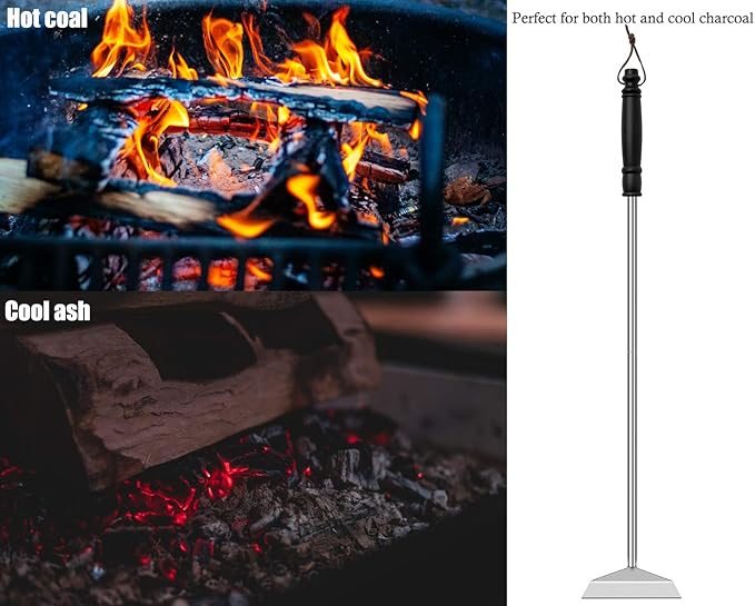 Charcoal Grill Ash Rake Hoe for Fireplace Wood Stove Pizza Oven, Stainless - Image 4