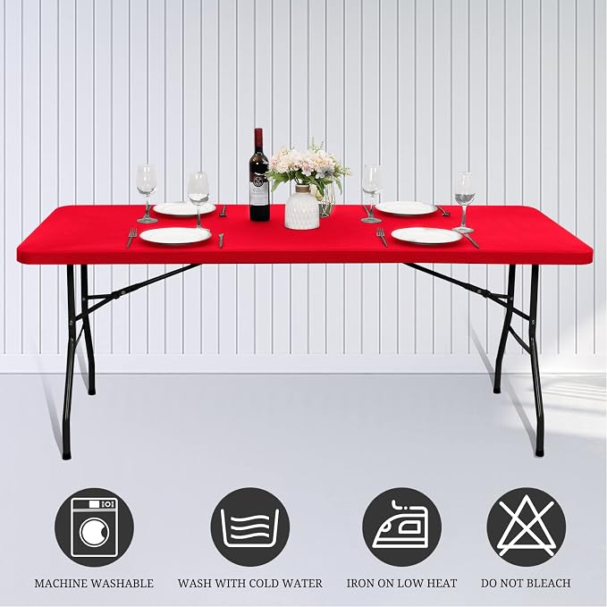 6 Pack Stretch Fabric Table Top Cap Cover, fits 6' Tables, Spandex Table Covers - Image 6