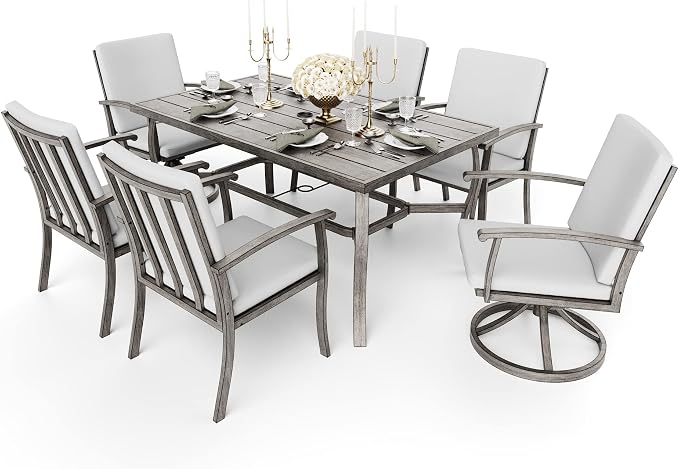 HAPPATIO 7 Piece Patio Dining Set, Aluminum Outdoor Dining Set - Image 3