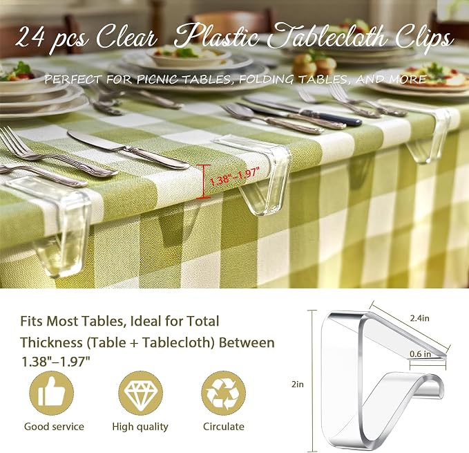 24 Pcs Clear Tablecloth Clips for Indoor Outdoor Tables, Plastic Table Cloth - Image 2