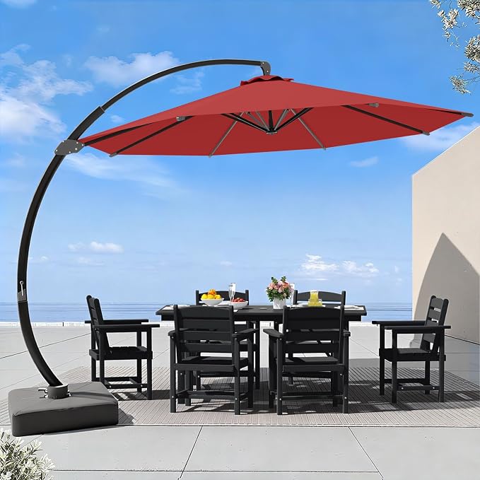 7 Piece Patio Dining Set with 11ft Patio Umbrella, 7 Black Outdoor HDPE Dining by Unknown