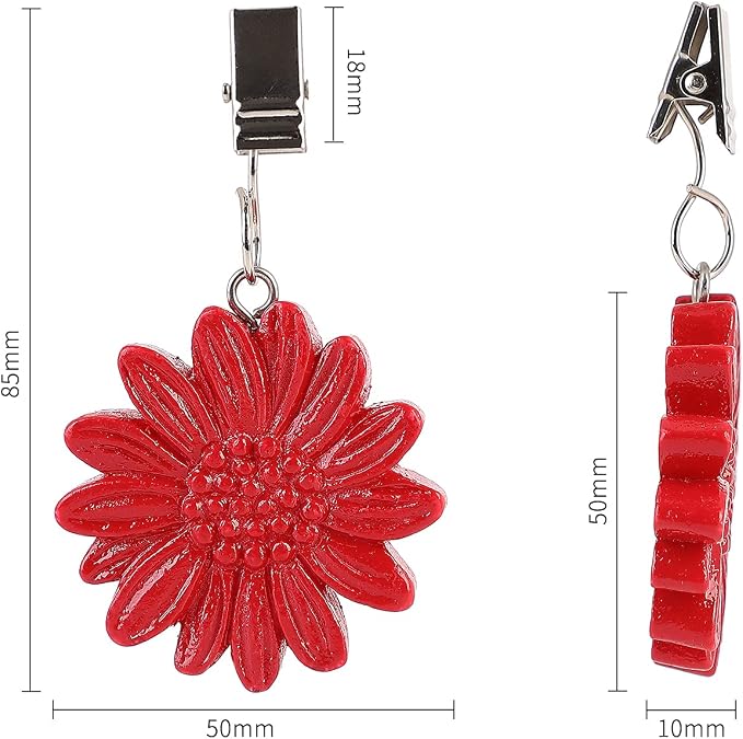 TwoFish Home Set of 4 Red Sunflower Resin Table Cover Tablecloth Weights Clips - Image 5