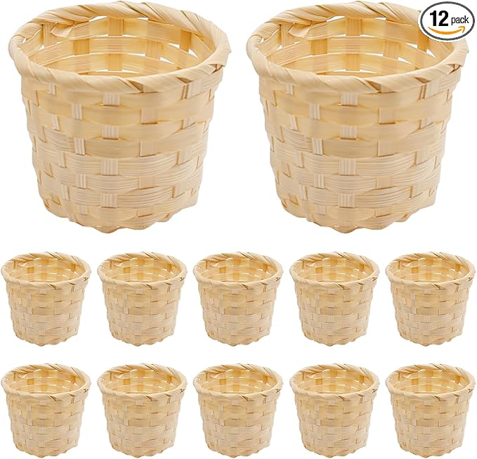 MDEOOSKY 12pcs Mini Woven Bamboo Basket Desktop Clutter Little Baskets by MDEOOSKY