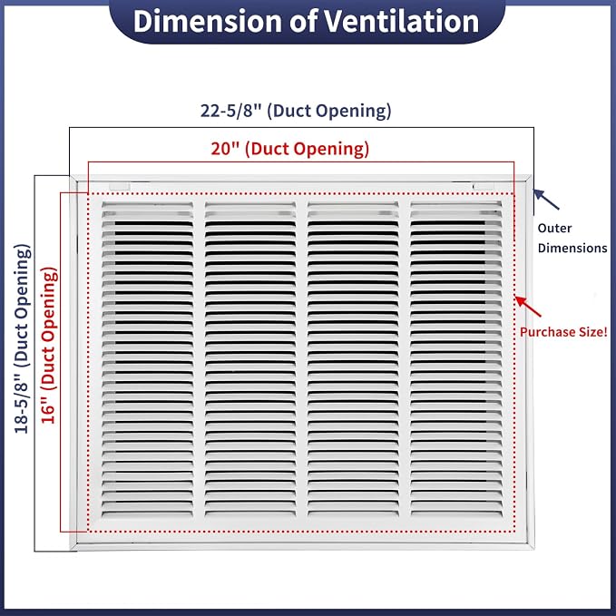 20"W x 16"H Steel Return Air Filter Grille - Image 2