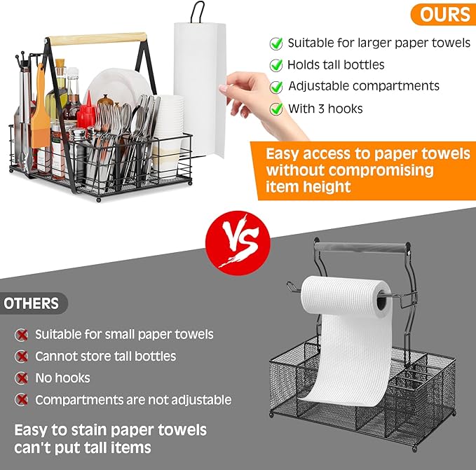 Grill Caddy with Paper Towel Holder, Picnic BBQ Condiment Utensil Organizer - Image 3