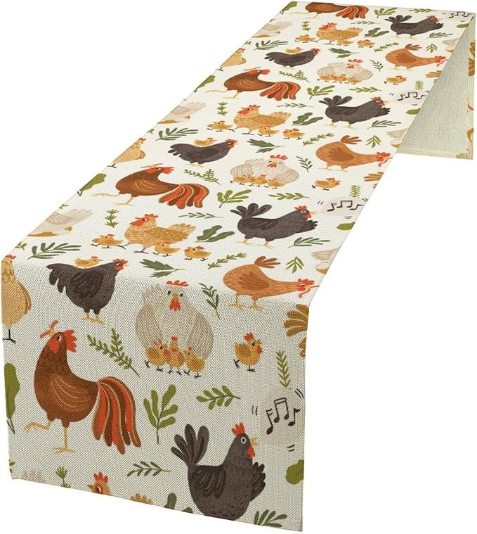 Cute Roosters Chickens Table Runners, Rustic Farm Animals Hen Table Runner by Unknown