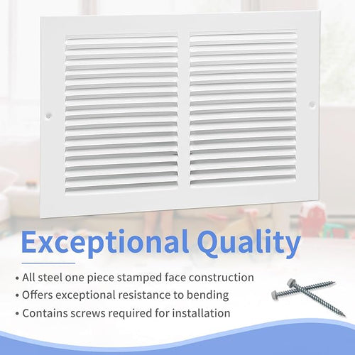 12"W x 8"H Steel Return Air Grille, Air Return Vent Cover - Image 2
