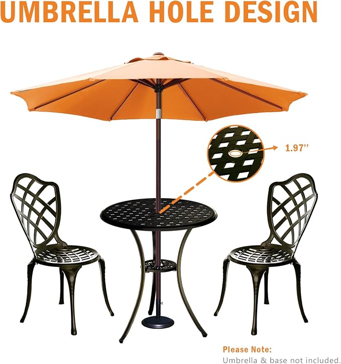 3 Piece Patio Bistro Set, Outdoor Bistro Table and Chairs Set of 2 w/Umbrella - Image 8