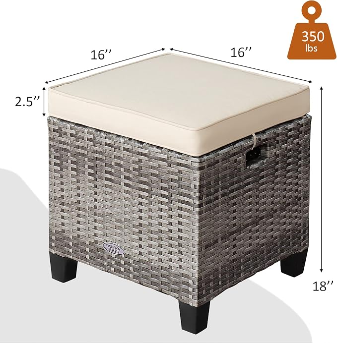 Tangkula 2 Pieces Patio Rattan Ottomans, Outdoor Wicker Footstool Footrest Seat - Image 3