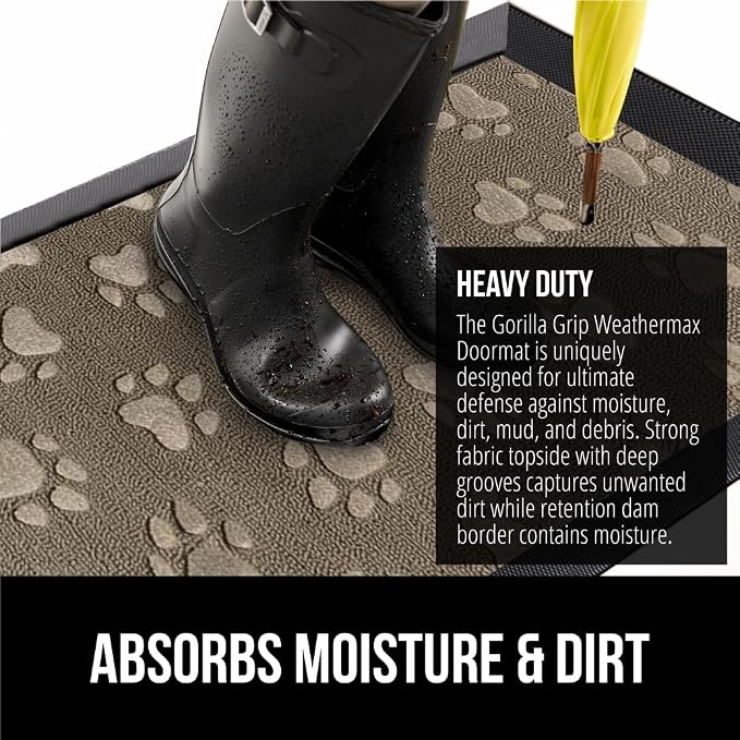 GORILLA GRIP 100% Waterproof All-Season WeatherMax Doormat, US Designed Natural - Image 4