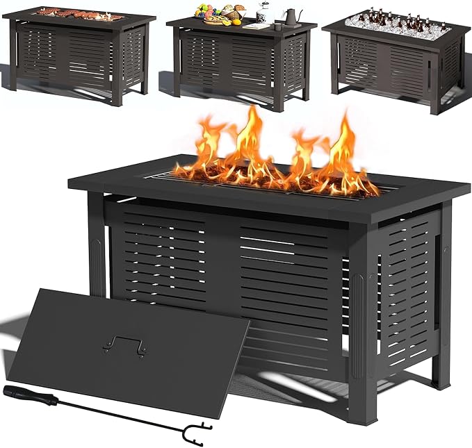 U-MAX Fire Pit Table, 43 Inch Wood Burning BBQ Grill Firepits, Metal Fireplaces by U-MAX