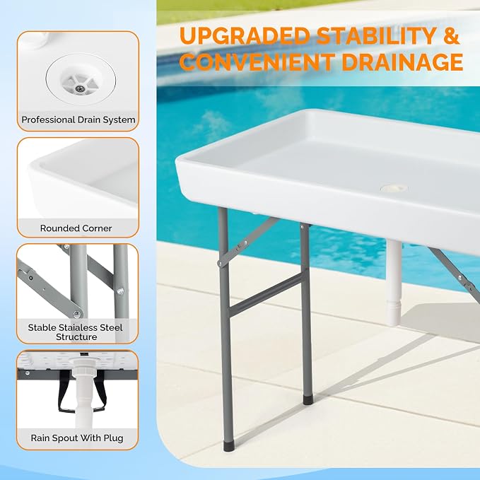 VINGLI Ice Table with Side Table, Portasble Cooler Table with Removable Skirt - Image 6