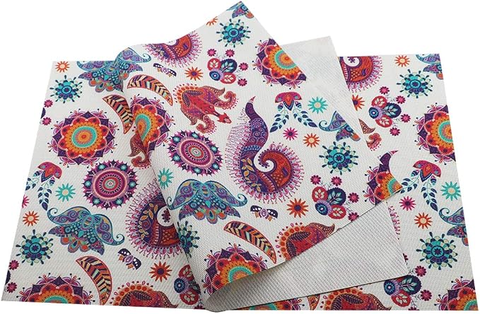 Gugrida Placemats Set of 6 Plaid Checkered Abstract Art Painting PVC Placemat - Image 3
