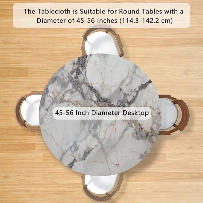 Natural Marble Texture Round Table Cloth Cover, Elastic Edge Waterproof - Image 2