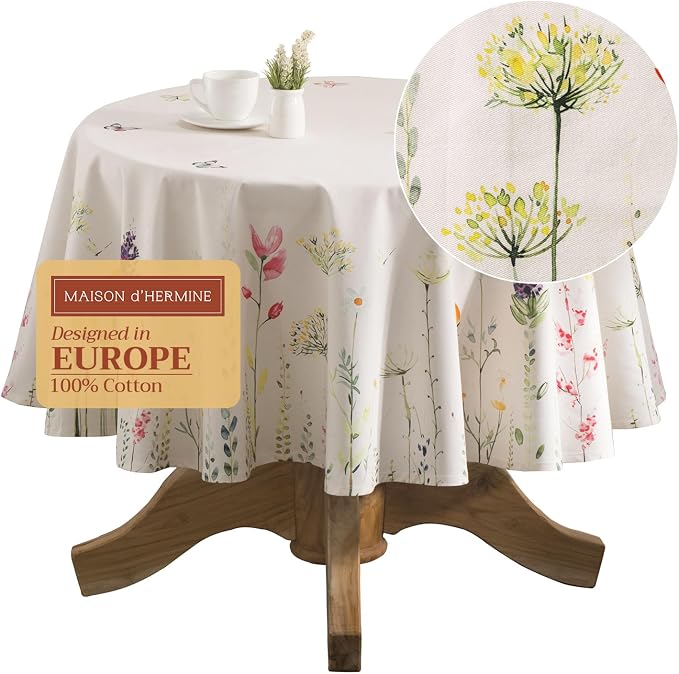 Maison d' Hermine Table Cloth Round Table 100% Cotton 69 Inches Tablecloth by MaisondHermine