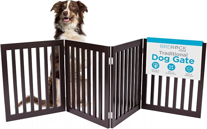 INTERNET'S BEST Dog Gate Indoor Freestanding Pet Barrier, Folding Wood Dog Fence by BIRDROCKHOME