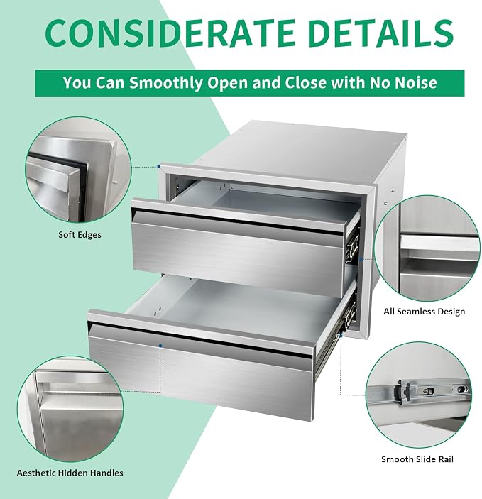 Outdoor Kitchen Drawers 18" W x 13" H x 21" D Stainless Steel Double Drawers - Image 4