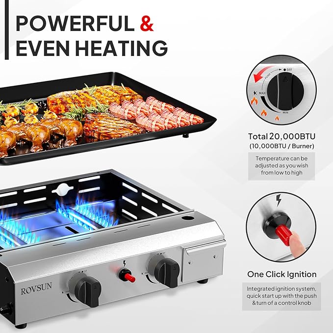 ROVSUN 2 Burner Portable Propane Griddle - Image 2