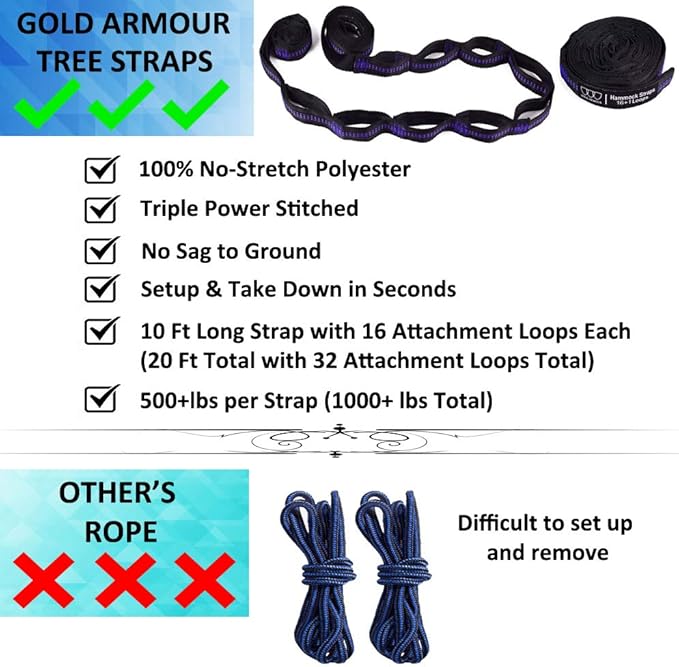 Hammock, Extra Large Double Camping Hammock, 500 lb, Purple and Orange
