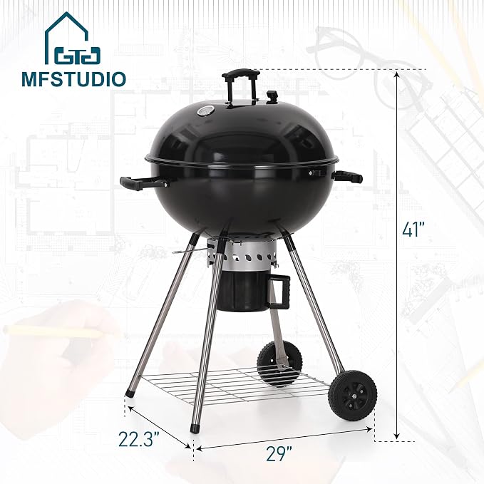MFSTUDIO 22" Master Kettle Charcoal Grill, Premium Outdoor Barbecue Grill - Image 6