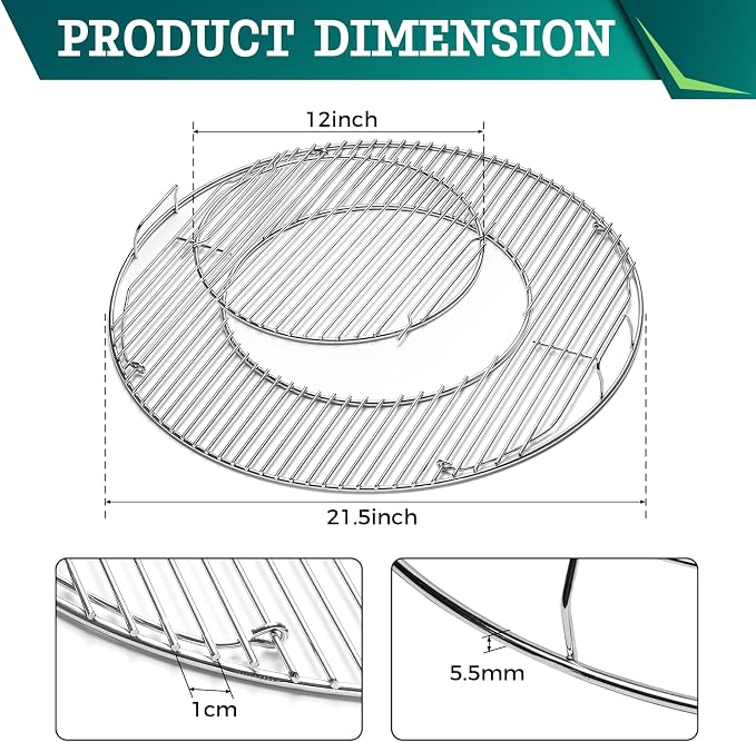 Hinged Cooking Grate for Weber 22.5 Inch Grill-8835 Gourmet BBQ System - Image 2