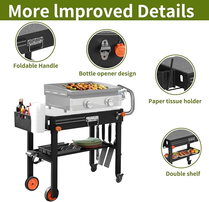 Portable Outdoor Grill Table, Movable Kitchen Cooking Prep BBQ Cart - Image 6