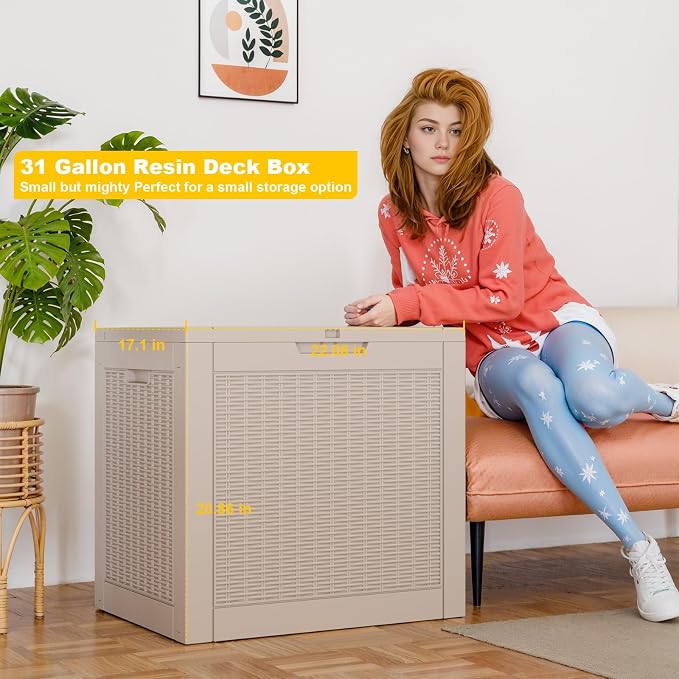 31 Gallon Outdoor Storage Box, Waterproof Resin Deck Box - Image 3