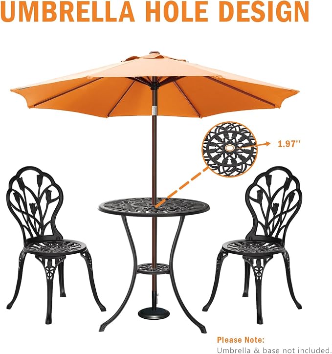 Outdoor Bistro Table and Chairs Set of 2, 3 Piece Patio Bistro Set w/Umbrella - Image 8