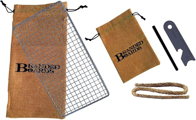 Portable Bushcraft Stainless BBQ Cooking Grill Grate, Bamboo Cutting Board by BrandedBoards