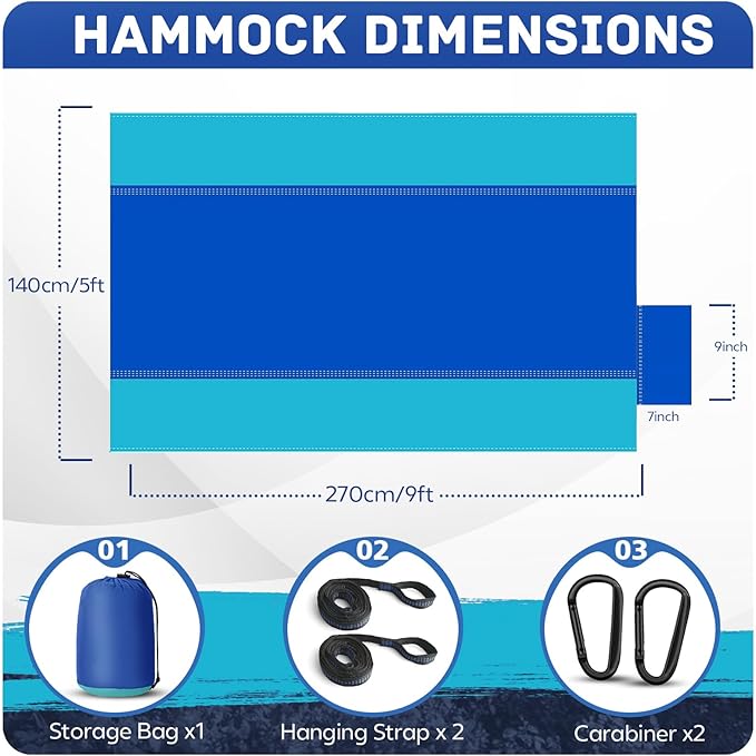 Hammock in Blue, Extra Large 106 x 55 Inch, 600 lb Capacity