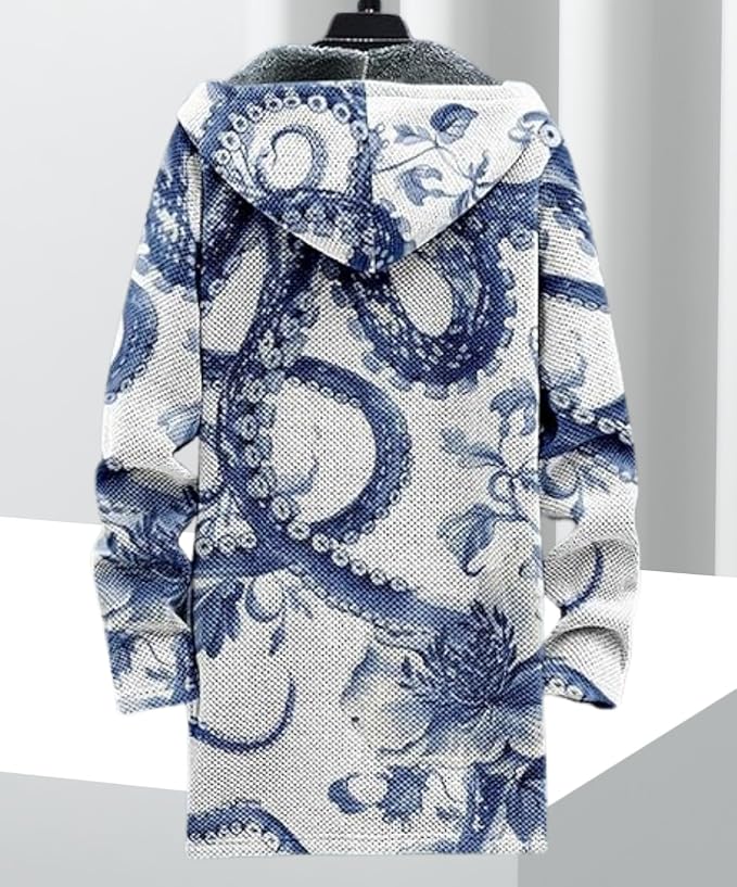 Men's Hooded Sweater Coat Knit Fleece Lined Long Cardigan Jacket - Image 2