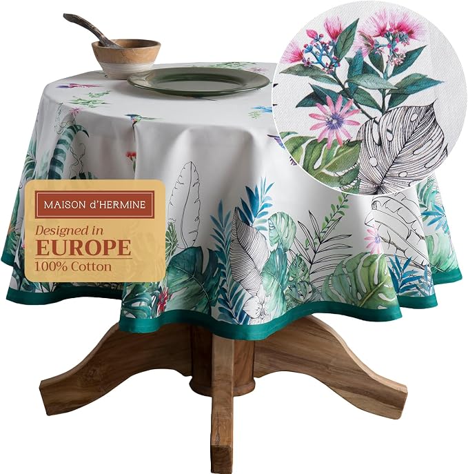 Maison d' Hermine Table Cloth Round Table 100% Cotton 63 Inches Tablecloth by MaisondHermine