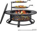 42 Inch Fire Pit with 2 Cooking Grates, Outdoor Wood Burning BBQ Grill Firepit by Panovue