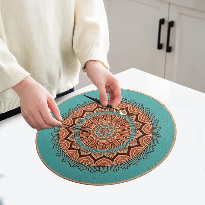 PIGCHCY Round Boho Placemats Set of 6, Rubber Heat Resistant Tabel Mats - Image 5