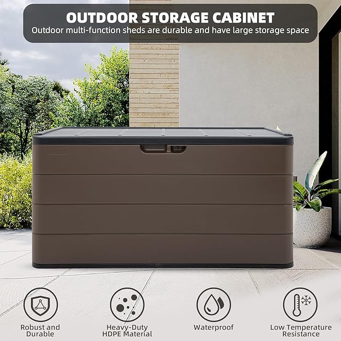 100 Gallon Plus Resin Deck Box, Waterproof Outdoor Storage Box - Image 4