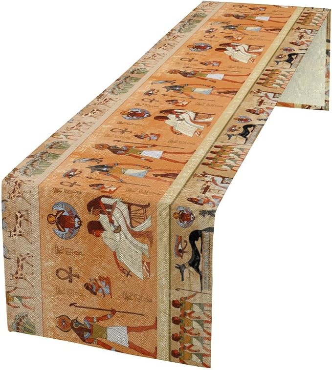 Ancient Table Runner, Mythology Egyptian Gods Pharaohs Antique Golden by Unknown