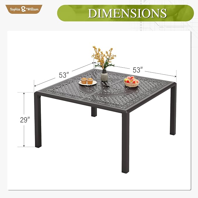 Sophia & William Outdoor Dining Table 4-Person Square Cast Aluminium, Patio - Image 5